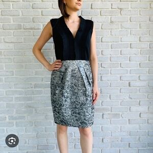 BCBG Maxazria Elegant Black and Silver Floral Dress